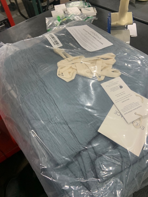 Photo 1 of EVERGRACE x Kinsey Walsh Cross Stitch Pre-Washed Cotton Quilt Bedding Set King Size, Oversized 3 Pieces Lightweight Bedspread Coverlet for All Season, with 2 Matching Shams, Dusty Blue, 118"x106"