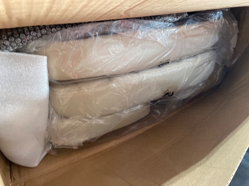 Photo 1 of Sweetcrispy Dining Chairs Set of 4, Upholstered Mid Century Modern Kitchen Accent Chairs with Faux Leather Cushion Seat & Metal Legs for Home Office, Living Room - Cream White