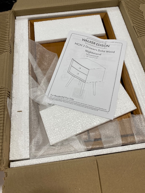 Photo 1 of Walker Edison Mid Century Modern Wood Nightstand Side Table Bedroom Storage Drawer Bedside End Table, 2 Drawer, Caramel