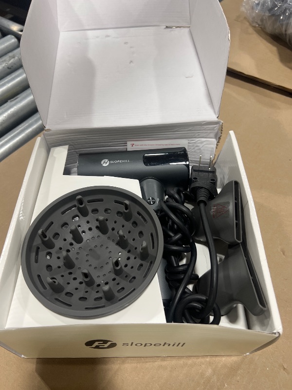 Photo 1 of slopehill Professional Ionic Hair Dryer with Diffuser - Lightweight, Compact, Powerful & Fast Salon Blow Dryer with High Speed Brushless Motor for Travel, Women & Men (Ceramic, Dark)