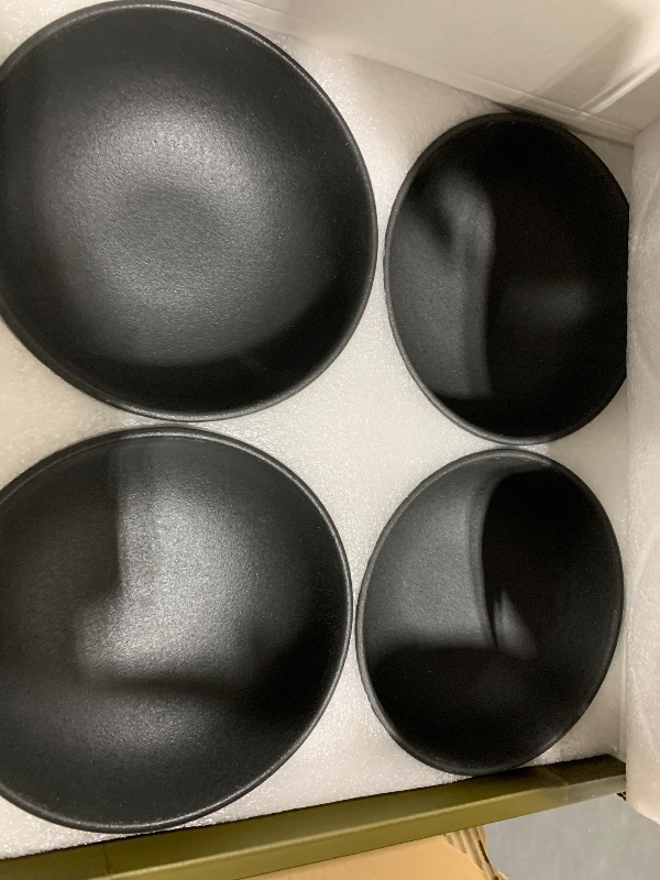 Photo 1 of KINGSTONE Black Dinnerware Sets with flatware, 32-Piece Matte Marble Pattern Premium Porcelain, Place Setting with Dinner Plate, Salad Plate, Pasta Bowl, Microwave and Dishwasher Safe