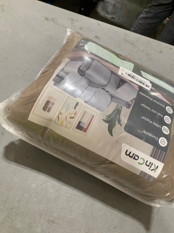 Photo 1 of KinCam 100% Waterproof Recliner Loveseat Cover with Console, Non-Slip Reclining Couch Covers for 2 Seat, Recliner Sofa Cover Furniture Protector with Elastic Straps for Kids, Pets, Taupe