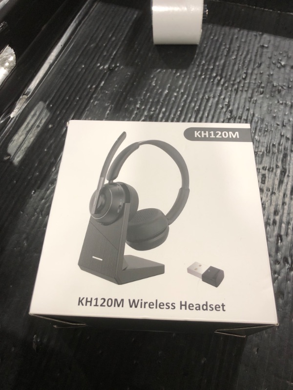 Photo 1 of (2025 Upgraded) Wireless Headset with Mic for Work, Bluetooth Headset with Noise Canceling Microphone with Dongle, Charging Base & Mic Mute, Wireless Headphones for Work from Home/PC/Computer
