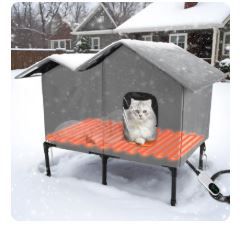 Photo 1 of Heated Outdoor Cat House for Winter Weatherproof Insulated Oxford Cloth & Elevated Large Outdoor Feral Cat House with Pet Heating Pad Bed, Outside Cat House for Stray Barn Cats,Grey
