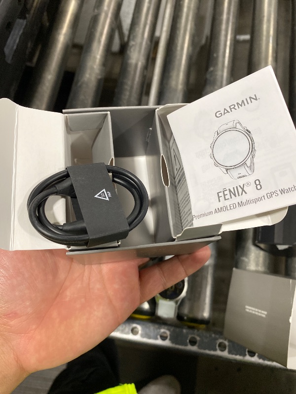 Photo 1 of Garmin f?nix® 8 – 43mm, AMOLED, Premium Multisport GPS Smartwatch, Long-Lasting Battery Life, Dive-Rated, Built-in LED Flashlight, Silver with Whitestone Band