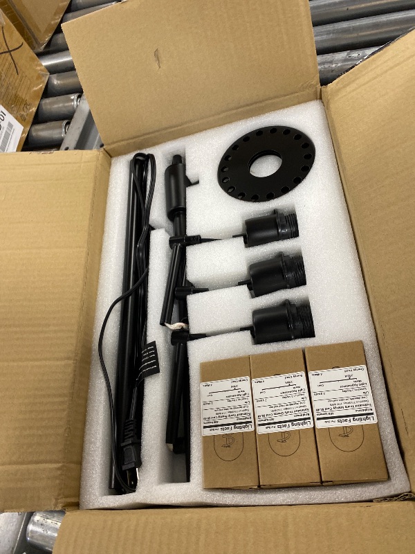 Photo 1 of VOUTOORO Industrial Modern Floor Lamps for Living Room, Dimmable Glass Tree Standing Tall Lamps with 3 Elegant Teardrop Cage Head & 1200 Lumens LED Bulbs for Bedroom Office (66inch Tall)