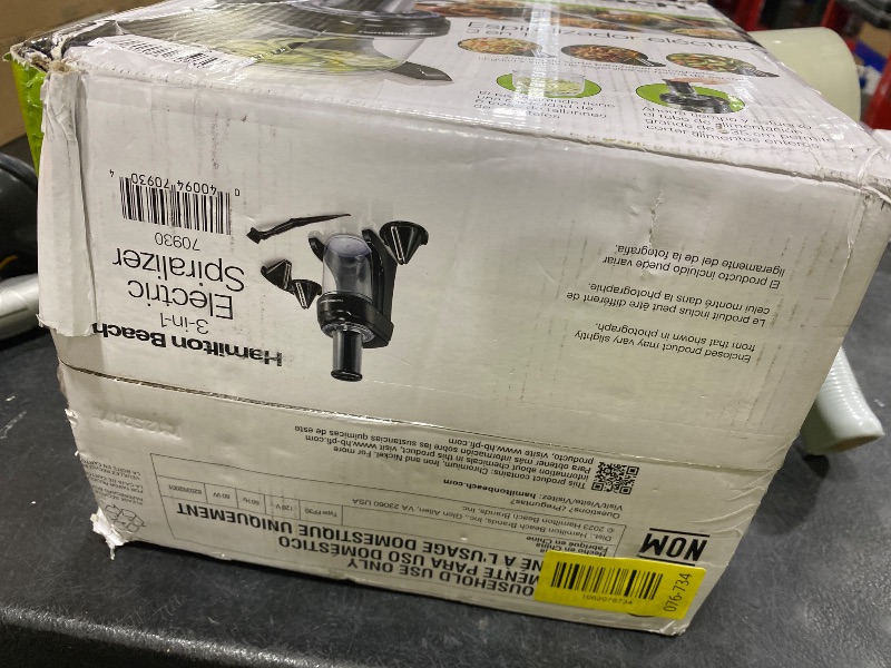 Photo 1 of Hamilton Beach 3-in-1 Electric Vegetable Spiralizer for Veggie Noodles, Zoodle Maker & Slicer With 3 Cutting Cones for Spaghetti, Linguine, and Ribbons, 6-Cups, Black (70930)