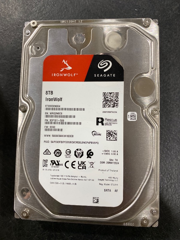 Photo 1 of Seagate IronWolf, 8 TB, Enterprise Internal NAS HDD – CMR 3.5 Inch, SATA 6 Gb/s, 7,200 RPM, 256 MB Cache for RAID NAS (ST8000NT002)