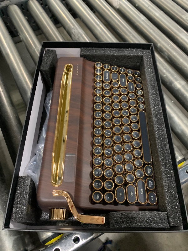 Photo 1 of YUNZII QL75 Wireless Typewriter Hot Swap Retro Mechanical Keyboard,Punk Round Keycaps,RGB Backlit QMK/VIA Programmable, Multi-Device Keyboard with 2.4GHz/Type-C/BT5.0 (Wood, Cocoa Cream V2 Switch)