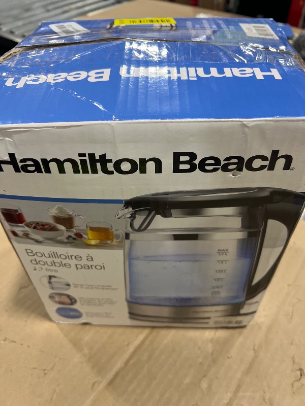Photo 1 of Hamilton Beach Double Wall 1.7L Electric Kettle, Water Boiler & Heater, Built-In Mesh Filter, Auto-Shutoff & Boil-Dry Protection, Cordless Serving, Variable LED Indicator, Glass (40850)