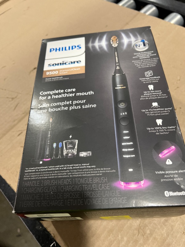Photo 1 of Philips Sonicare DiamondClean Smart 9500 Electric Toothbrush, Sonic Toothbrush with App, Pressure Sensor, Brush Head Detection, 5 Brushing Modes and 3 Intensity Levels, Black, Model HX9923/11