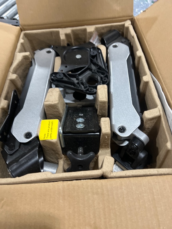 Photo 1 of HUANUO Gaming Triple Monitor Stand, Full Motion Articulating Triple Monitor Mount Fit 17 to 32 inch Flat/Curved LCD Computer Screens with Clamp, Grommet Kit, Silver