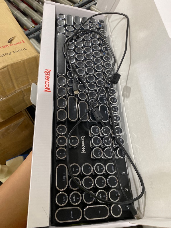 Photo 1 of Redragon Typewriter Keyboard Wireless, Mechanical Gaming Keyboard, Bluetooth/2.4Ghz/Wired, RGB LED Backlit, Rechargeable, Blue Switch - Clicky, Solid Metal Panel, Round Keycaps, Black