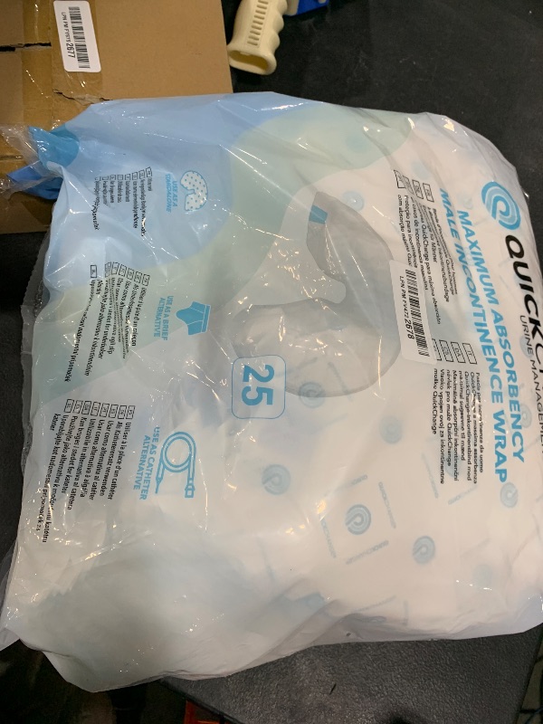 Photo 1 of QuickChange Men’s Overnight Adult Incontinence Wrap (Pad), Maximum Absorbency, Holds 17oz Dry to The Touch, Disposable, Fragrance Free, One Size Fits All, Catheter Replacement, 25 Count (25)