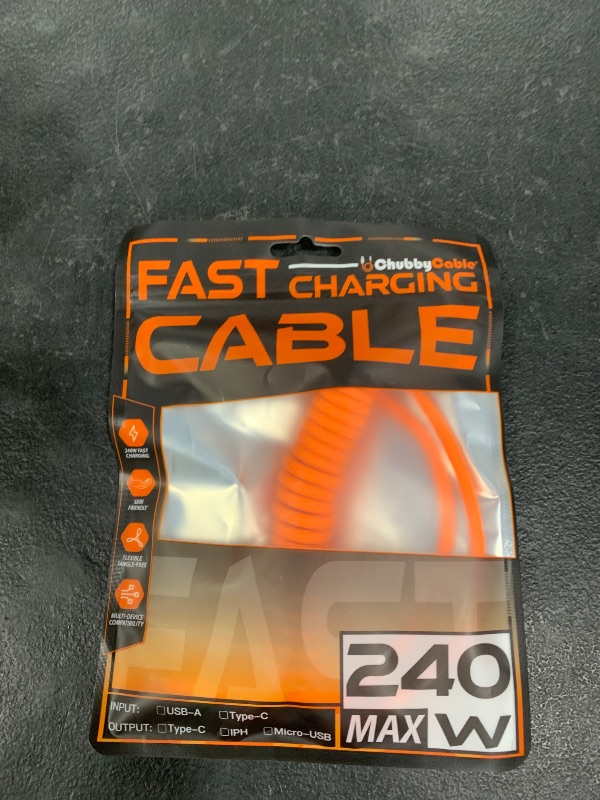 Photo 1 of chubbycable Curly Chubby 240W Coiled USB C Fast Charging Cable Durable Braided Charger Cord for Car Compatible with iPhone 17-15 Series iPad, Orange, Type-C to Type-C, 2.13FT-6.56FT