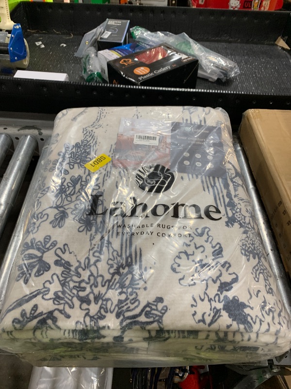 Photo 1 of Lahome Living Room Rug 8x10, Classic Blue Gray Toile Vintage Botanical Washable Area Rug for Bedroom, Soft Large Non-Slip Unique Jungle Animal Print Carpet with Tigers and Lions for Aesthetic Decor