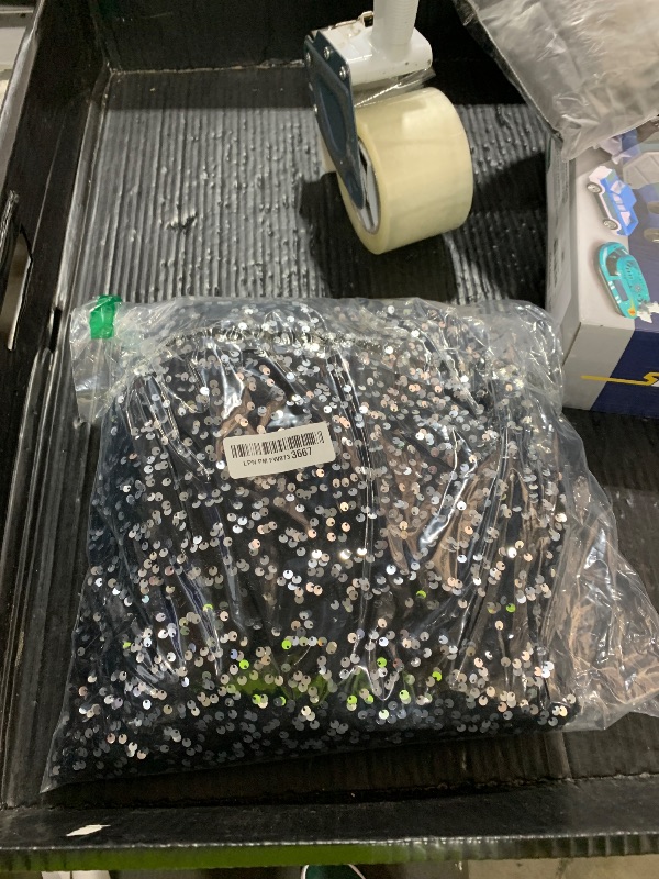 Photo 1 of dasmzper Women Sexy Sequin Off Shoulder Ruffle Short Sleeve Bodycon Mermaid Party Formal Evening Maxi Dress Black Silver (Size Unknown)