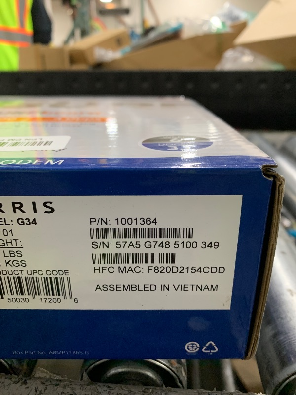 Photo 1 of ARRIS (G34) - Cable Modem Router Combo - Fast DOCSIS 3.1 Gigabit WiFi 6 (AX3000), Approved for Comcast Xfinity, Cox, Spectrum & More, 1 Gbps Max Internet Speeds