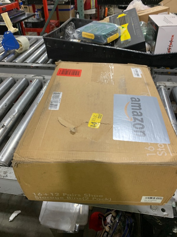 Photo 1 of STORAGEIDEAS Shoe Organizer for Closet, Shoe Storage Solution with Clear Cover & Adjustable Dividers, Fabric Shoe Box Fits 16 +12 Pairs Shoes, Grey, 2-Pack