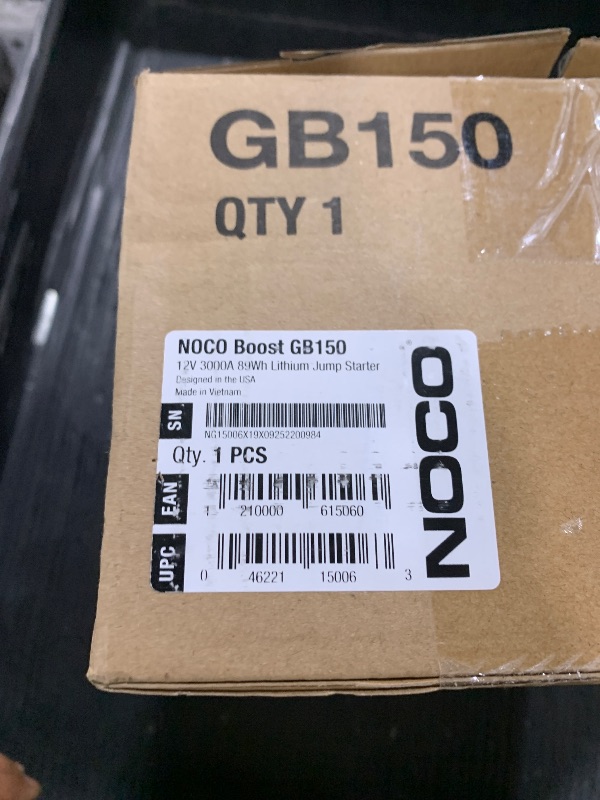 Photo 1 of NOCO Boost GB150: 3000A UltraSafe Jump Starter – 12V Lithium Battery Booster Pack, Portable Jump Box, Power Bank & Jumper Cables - for 9.0L Gas and 7.0L Diesel Engines