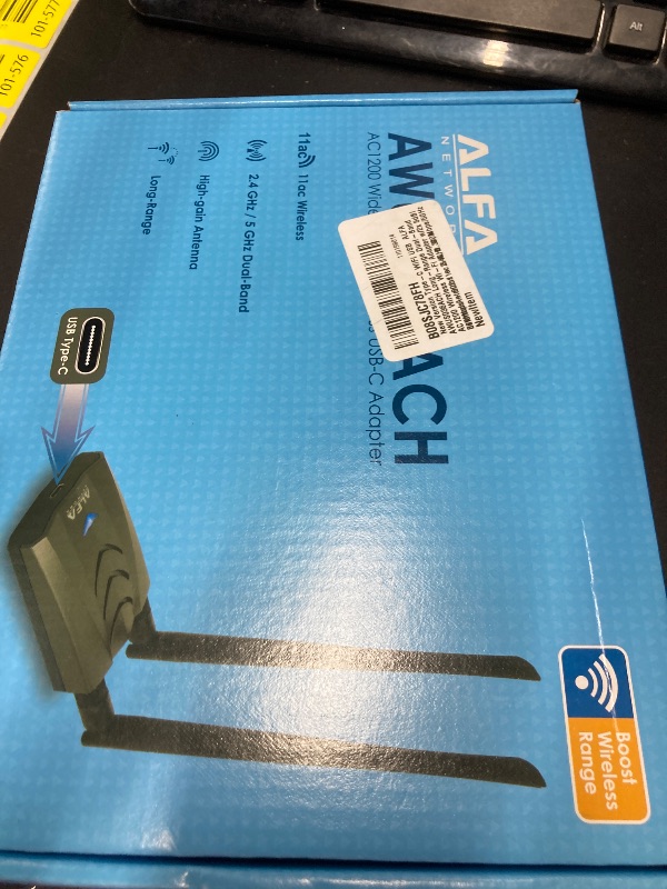 Photo 1 of ?New Version Type-C WiFi USB? ALFA AWUS036ACH Long-Range Dual-Band AC1200 Wireless Wi-Fi Adapter w/2x 5dBi External Antennas – 2.4GHz 300Mbps/5GHz 867Mbps – 802.11ac & A, B, G, N
