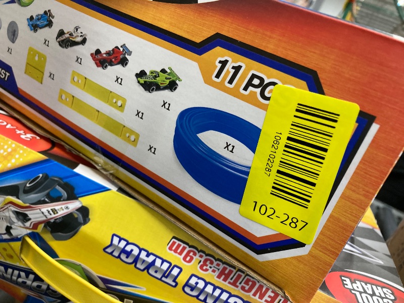 Photo 1 of 15 Ft Flexible Race Car Track, Portable Dual-Sided Race Car Track with 4 Cars & Suction Cups, Compatible with Hot Wheels & 1/64 Diecast Cars, Kids’ Car Ramp & Race Track (Blue L)