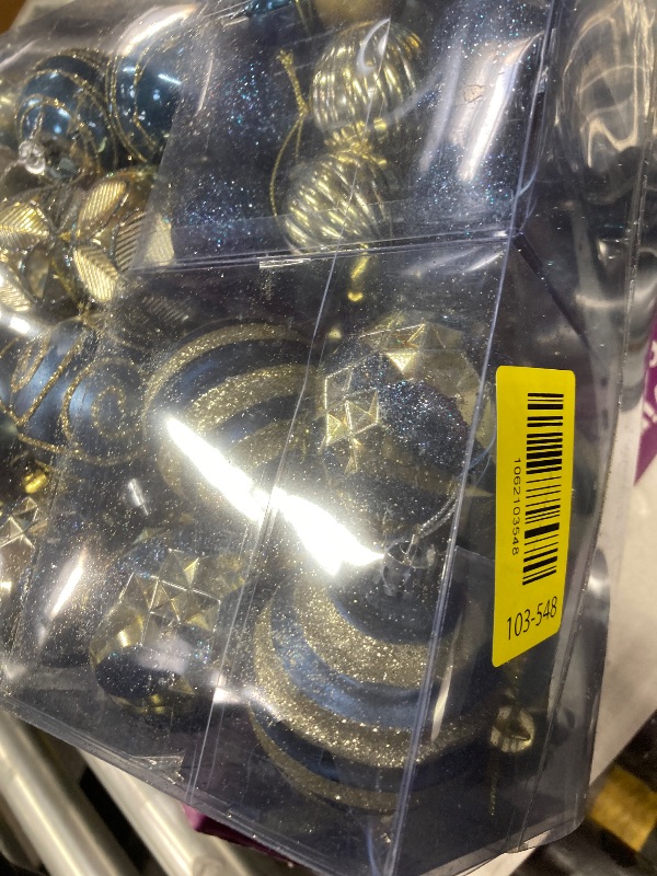 Photo 1 of 100Pcs Christmas Balls Ornaments Set, Shatterproof Christmas Decorations with Hand-held Gift Package for Xmas Tree/Holiday/Wedding/Holiday/Party Decor (Blue & Gold)