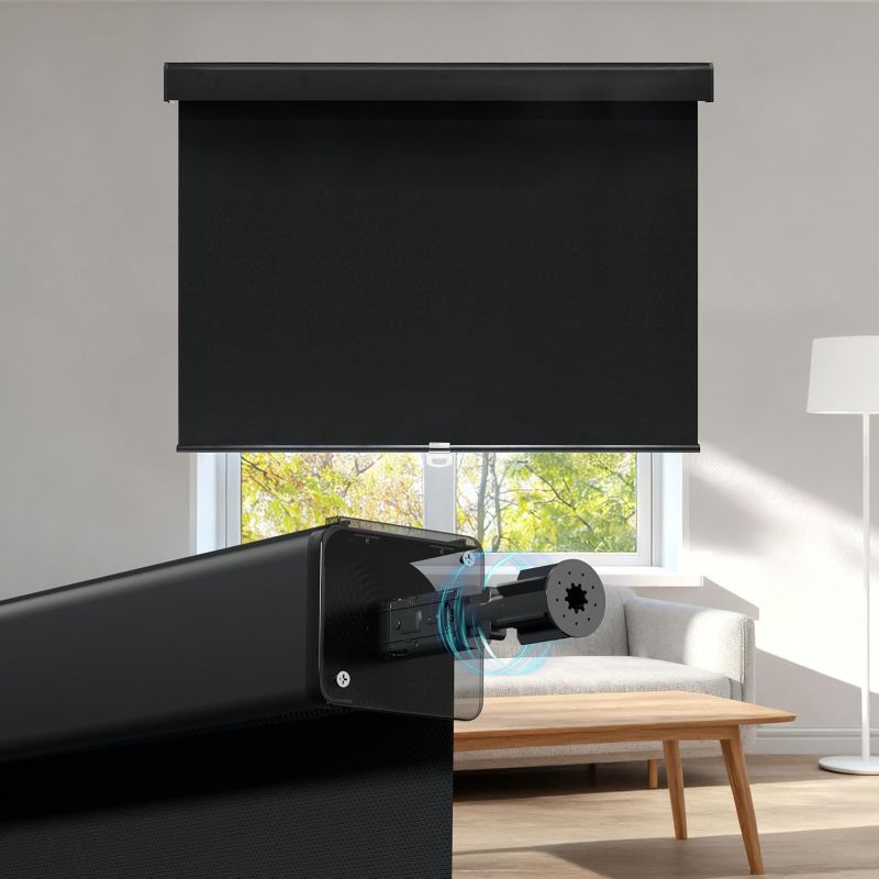 Photo 1 of ***HARDWARE MISSING***AOSKY Blackout Roller Shades Cordless Blinds for Windows, Free-Stop Shades with Valance, Thermal Insulated Fabric, UV Protection, Natural Woven Blinds for Home and Office (78" W x 72" H, Black)***HARDWARE MISSING***