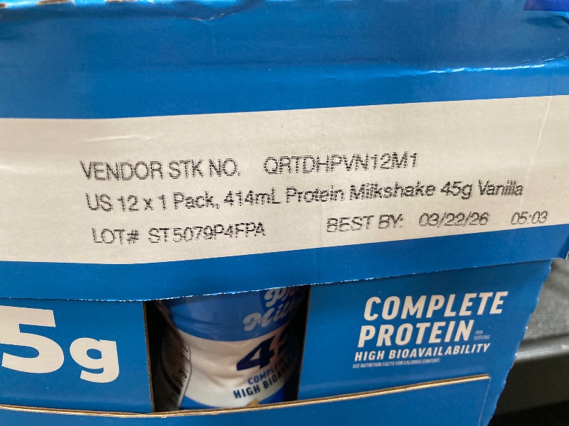 Photo 1 of **BB 3/22/2026***Quest Nutrition Vanilla Protein Shake, 45g Protein, 2g Sugar, 3g Net Carbs, Ready to Drink, Gluten Free, 12 Count