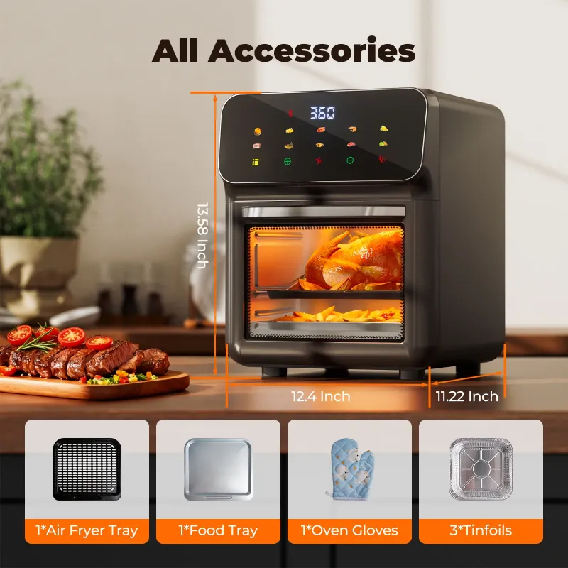 Photo 1 of 10QT Air Fryer, Convection Oven With 10 Preset Cooking Mode, Bake, Roast, Reheat, Broiler, Dehydrate, Toaster Baker, 85% Oil-Less, Visible Window and LED Digital Color Display