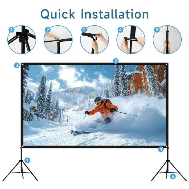 Photo 1 of 100" Projector Screen with Stand, Foldable Portable Movie Screen, 16:9 HD 4K Wrinkle-Free Indoor Outdoor Projector screens for Backyard Home Theater
