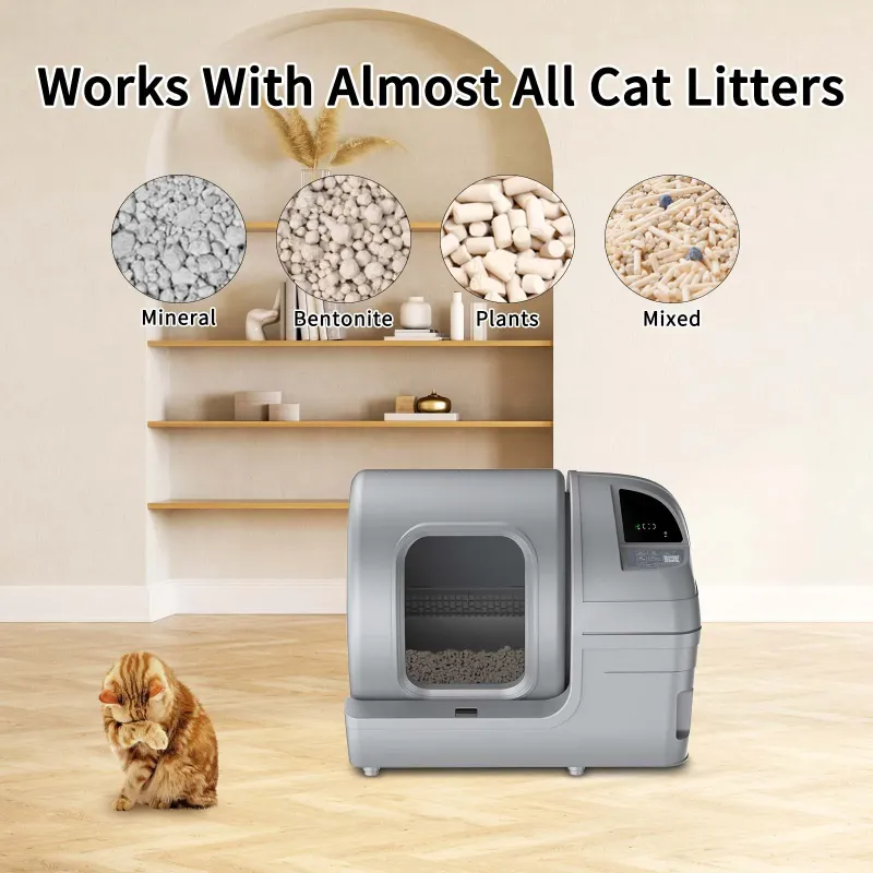 Photo 1 of 100L Automatic Self-Cleaning Cat Litter Box - APP Control, Safe Alert, Smart Health Monitor, Grey
