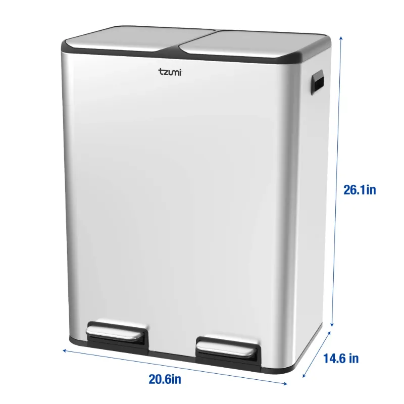 Photo 1 of ***DENT ON FRONT EDGE AS PICTURED***Tzumi Dual-Compartment Recycling Bin Stainless Steel Trash Can for Kitchen, 16 Gallon Total***DENT ON FRONT EDGE AS PICTURED***