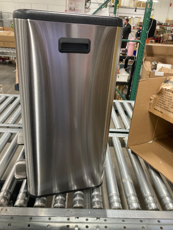 Photo 1 of ***DENT ON FRONT EDGE AS PICTURED***Tzumi Dual-Compartment Recycling Bin Stainless Steel Trash Can for Kitchen, 16 Gallon Total***DENT ON FRONT EDGE AS PICTURED***