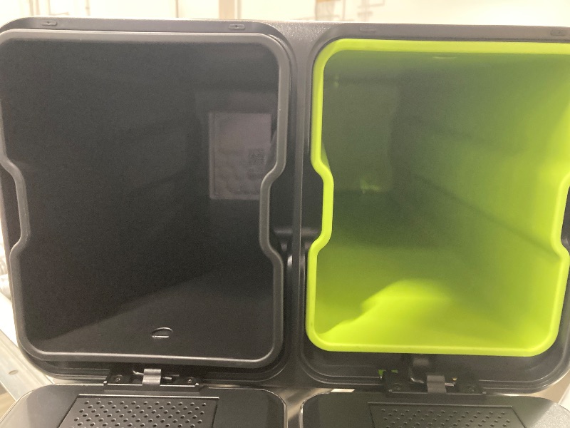 Photo 1 of ***DENT ON FRONT EDGE AS PICTURED***Tzumi Dual-Compartment Recycling Bin Stainless Steel Trash Can for Kitchen, 16 Gallon Total***DENT ON FRONT EDGE AS PICTURED***