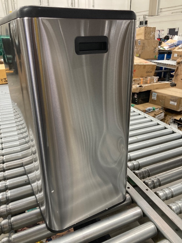 Photo 1 of ***DENT ON FRONT EDGE AS PICTURED***Tzumi Dual-Compartment Recycling Bin Stainless Steel Trash Can for Kitchen, 16 Gallon Total***DENT ON FRONT EDGE AS PICTURED***