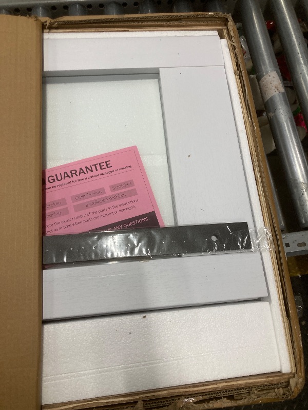 Photo 1 of ***MISSING HARDWARE KIT***ROYMELO Bifold Barn Door 36x84 Inch (Double 18x84), Preassembled White Frosted Glass Cross Transparent Bifolding Door with 40" Hardware Kit Included, Closet Sliding Wood Panel Slab, Save Space