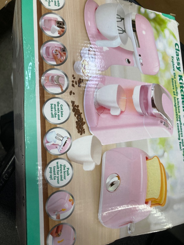 Photo 1 of **MISSING PARTS**Play Kitchen Appliances Toys - Kids Kitchen Playset Accessories, Pretend Play Toy Sets with Coffee Maker, Mixer, Toaster with Realistic Lights & Sounds, Gifts for Toddler Girls Ages 2 3 4 5 6 7