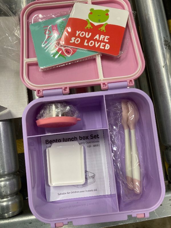 Photo 1 of ***MISSING ONE CONTAINER-SELLING AS IS***Kids Bento Lunch Box Thermo Leakproof Lunch Food Containers 4 Compartment with Insulated Hot Food Jar for Kid Toddler Girls Boys to School Travel