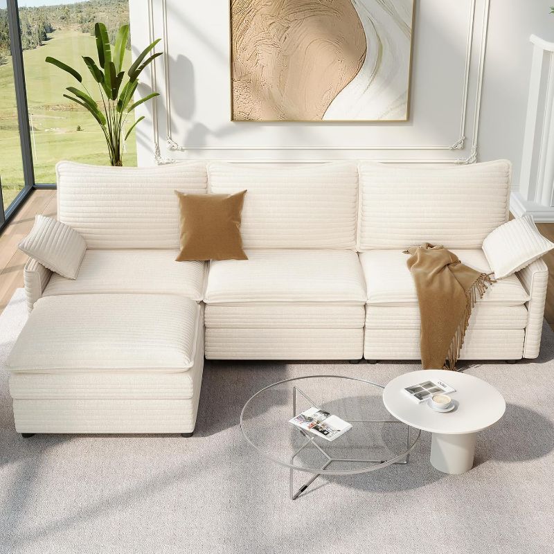 Photo 1 of **PARTIAL SET**Vesgantti 108" Modular Sectional Sofa, Comfy Cloud Couch with Movable Ottoman Deep Seat Corduroy L Shaped Modular Sofa, Sectional Couches for Living Room, Bedroom and Apartment, Beige