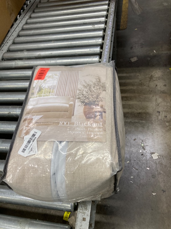 Photo 1 of 112 Inch Linen Blackout Curtains 112 Inches Long for Bedroom Neutral Boho Pinch Pleated 100% Black Out Room Darkening Sound Dampening Window Drapes Double Layer Soundproof 112 Inch Curtains Oatmeal