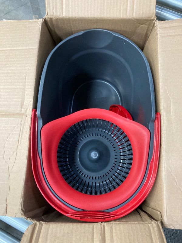 Photo 1 of ***MISSING MOP HANDLE*** O-Cedar Easy wring Microfiber Spin Mop & Bucket Floor Cleaning System with 1 Extra Refill, Red / Gray