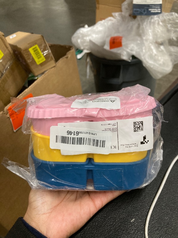Photo 1 of ***MISSING 2 LIDS -SELLING AS INCOMPLETE SET*** ICEROYCE 3 Pack Reusable Silicone Snack Containers with 2 Lids, Meal Prep Containers 2 Compartments, Portable Silicone Food Storage Box for Picnic, Lunch, Office (3)