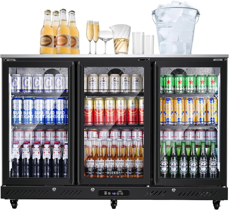 Photo 1 of **NOTE: ONE OF THE GLASS PANES IS BROKEN. IT CAN BE USED FOR PARTS.**   BODEGACOOLER Commercial Bar Cooler With 3 Glass Doors,12 Cu.Ft Counter Height Back Beverage Refrigerator,Display Bar Fridge with LED Lighting,Beverage Cooler for Beer Stainless Steel 