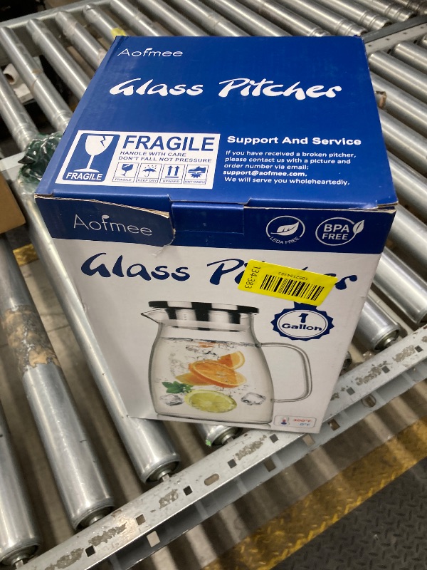 Photo 1 of 1 Gallon 128oz Glass Pitcher, Water Pitcher with Lid and Spout, Glass Carafe for Hot/Cold Drink, Water Jug for Iced Tea, Coffee, Juice, Milk, Beverage (Extra-Wide Mouth)