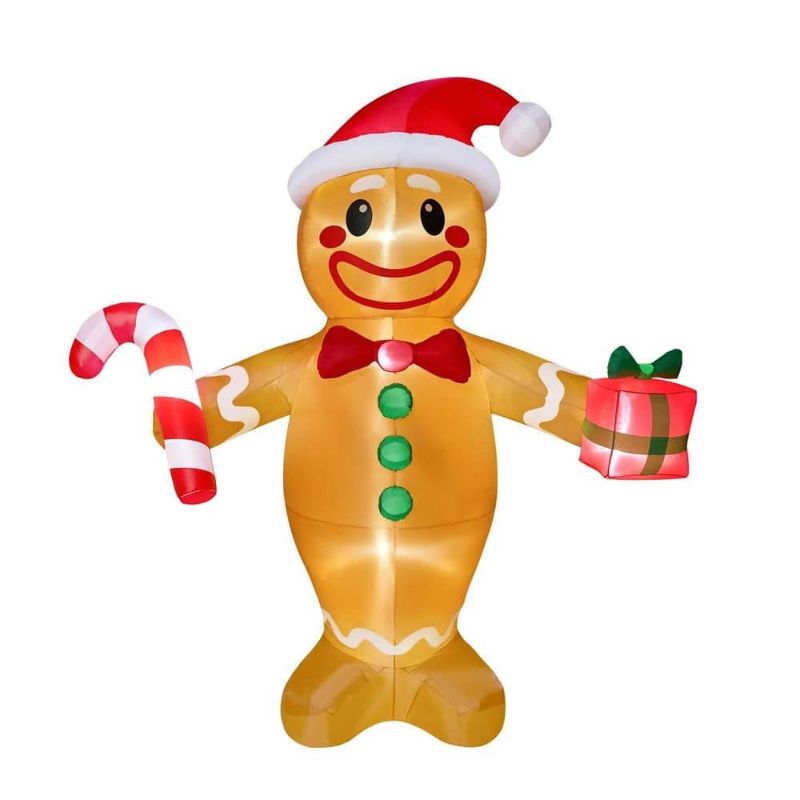 Photo 1 of 12 Ft. Tall Christmas Inflatables Gingerbread Man, Gingerbread Inflatable Christmas Decorations Outdoor with Giftbox
