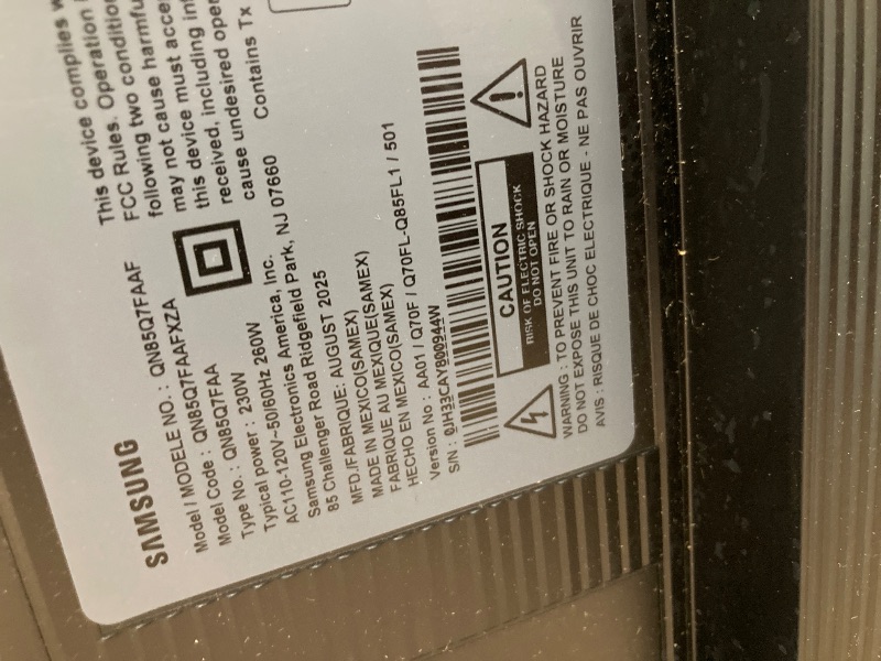 Photo 1 of ** no returns, no refunds** **parts only** Samsung 85-Inch Class QLED Q7F Series Samsung Vision AI Smart TV (2025 Model, 85Q7F) Quantum HDR, Object Tracking Sound Lite, Q4 AI Gen1 Processor, 4K upscaling, Gaming Hub, Alexa Built-in