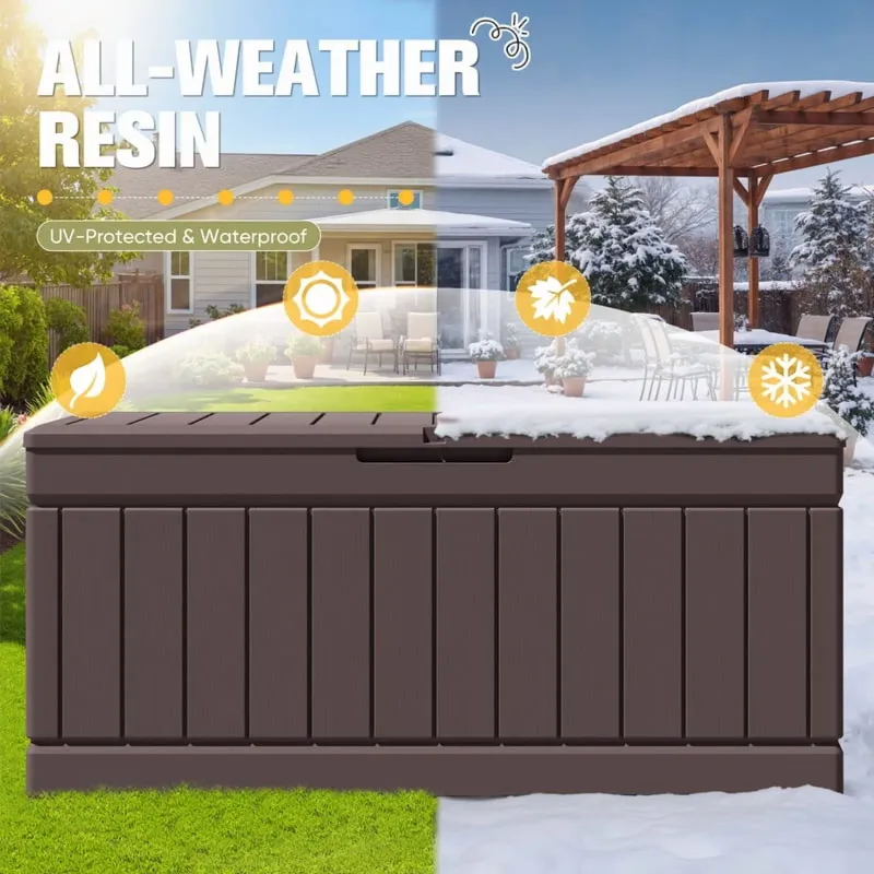 Photo 1 of  Homall 82 Gallon Outdoor Storage in Resin Deck Box Lockable Deck Box, Brown
