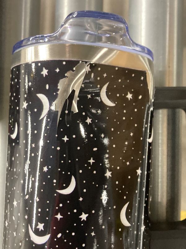 Photo 1 of ***DAMAGE -DENTED VINYL PEELING -SELLING AS IS *** LLZTWOWD 40oz Tumbler with Handle and Straw Stainless Steel Goth Star and Moon Water Bottle Double Wall Vacuum Reusable Travel Mug Hot or Cold Gothic Cup Gift for Man/Woman, large