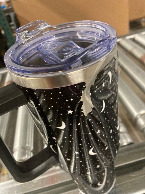 Photo 1 of ***DAMAGE -DENTED VINYL PEELING -SELLING AS IS *** LLZTWOWD 40oz Tumbler with Handle and Straw Stainless Steel Goth Star and Moon Water Bottle Double Wall Vacuum Reusable Travel Mug Hot or Cold Gothic Cup Gift for Man/Woman, large
